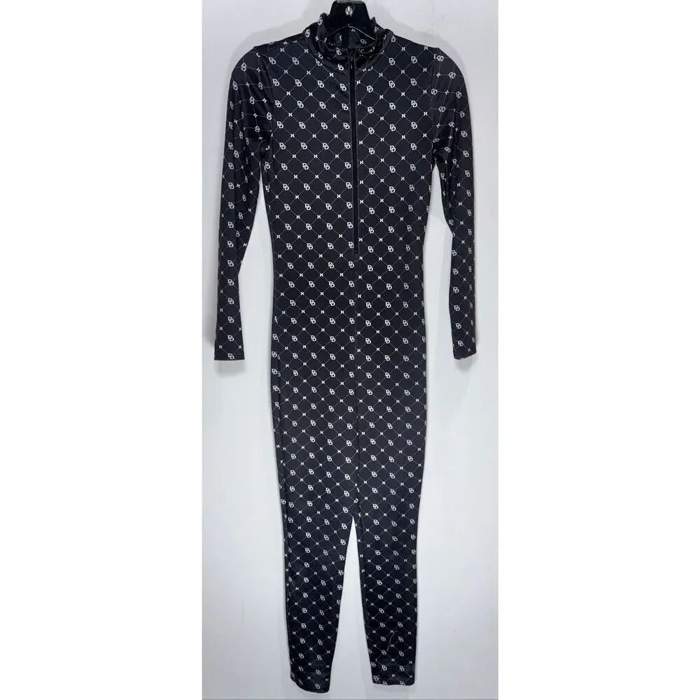 H&M Divided Monogram Print Unitard Catsuit size Small